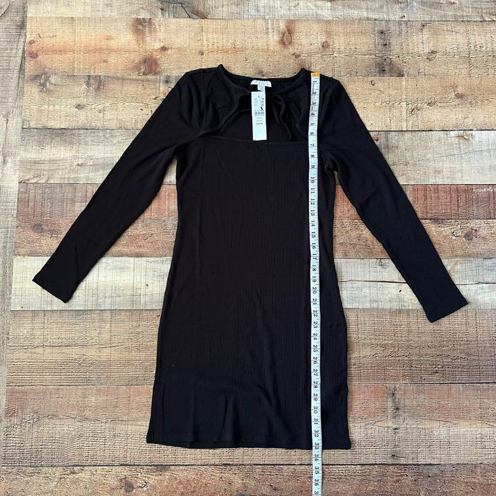 Topshop open neck ribbed knit long sleeve mini dress in black -10 - Picture 3 of 9